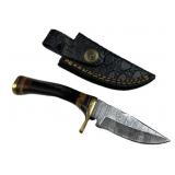 Sm Damascus Steel Fixed Blade Knife w/ Sheath