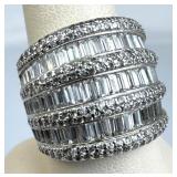 925 Silver Wide Multi-Row Baguette & Round CZ Ring