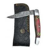 Damascus Steel Folding Blade Knife w/ Sheath
