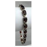 925 Silver Oval-Cut Red Garnet Tennis Bracelet
