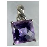 14K Optic Square Amethyst Accent Diamond Pendant