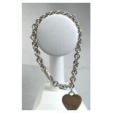925 Silver Vtg Marsala Cable Chain w/ Heart Tag Br