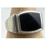 925 Silver Vtg. Black Tourmaline Inlay Signet Ring
