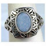 925 Silver Oval Opal Inlay Mandala-Style Openwork