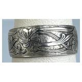 925 Silver Art Nouveau Floral Engraved Band Ring