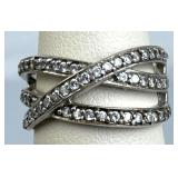 925 Silver Zirconia Accent Crisscross Open Band Ri
