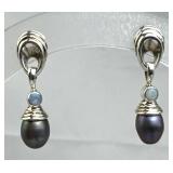 925 Silver Tahitian Pearl and Opal Earrings