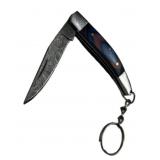 Damascus Steel Folding Blade Keychain Knife