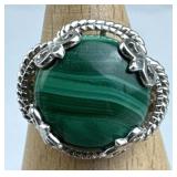 925 Silver Round Cabochon Malachite Ring