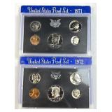 (2) 1971, 1972 US Proof Coin Sets, 10 Proof Coins