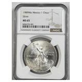 1989-Mo Mexico Libertad 1oz .999 Silver NGC MS65