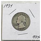1934 Silver US Washington Quarter