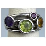 925 Silver Amethyst Peridot Citrine Garnet Band Ri