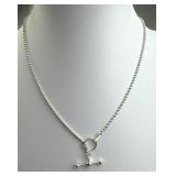 925 Silver Bead Toggle Necklace 16"
