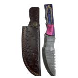 Lg Damascus Steel Fixed Blade Knife w/ Sheath