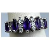 925 Silver Marquise Amethyst & Zirconia Ring