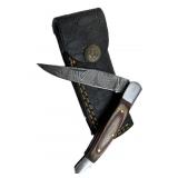 Damascus Steel Folding Blade Knife w/ Sheath
