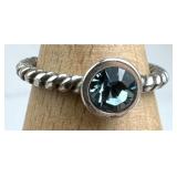 925 Silver Round Bezel Set Blue CZ Cable Band Ring