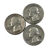 (3) 1956-58-D Silver US Washington Quarters