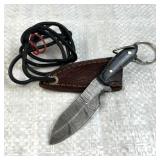 Damascus Steel Fixed Mini Knife w/ Sheath