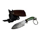Damascus Steel Fixed Mini Knife w/ Sheath
