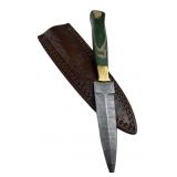 Damascus Steel Fixed Blade Knife w/ Sheath