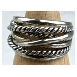 925 Silver Wide Multi-Row Crossover Band Ring
