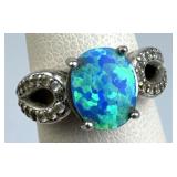 925 Silver Lab Opal w/ Accent Zirconia Ring