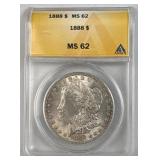 1888 Morgan Silver Dollar ANACS MS62, US 90% Coin