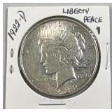 1922-D Peace Silver Dollar, US 90% Coin