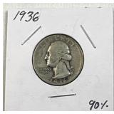 1936 US Washington Quarter, 90% Silver