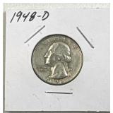 1948-D US Washington Quarter, 90% Silver