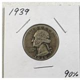 1939 US Washington Quarter, 90% Silver