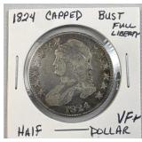 1824 Capped Bust Silver Half Dollar, VF+