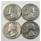 (4) 1945-48 US Washington Quarters, 90% Silver