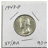 1947-D US Washington Quarter, 90% Silver XF/AU