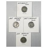 (4) 1944-1945 Mercury Silver Dimes, US 90%
