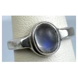 925 Silver Oval Cabochon Rainbow Moonstone Ring
