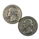(2) 1936 & 1938 US Washington Quarters, 90% Silver