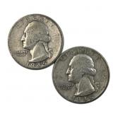 (2) 1945-P&S US Washington Quarters, 90% Silver