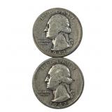 (2) 1942-P&S US Washington Quarters, 90% Silver