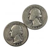 (2) 1941 & 1946-D Washington Quarters, 90% Silver