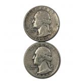 (2) 1944 & 1945 US Washington Quarters, 90% Silver