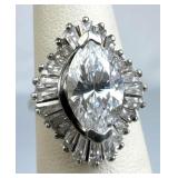925 Silver Vtg Center Marquise-Cut CZ Baguette Acc