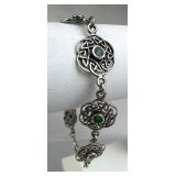 925 Silver Vtg Green Stone Openwork Celtic Knot Br