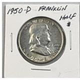 1950-D Franklin Silver Half Dollar, US 90% Coin