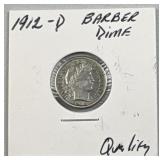 1912-D Barber Silver Dime, XF+, US 90% Coin