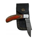 Damascus Steel Folding Blade Knife w/ Sheath