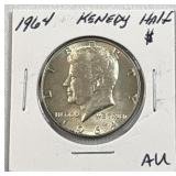 1964 Kennedy Silver Half Dollar, AU, US 90%
