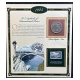 1925 Peace Silver Dollar & Stamp Panel, US 90%